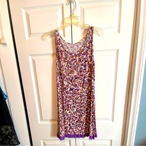 Logo floral flowy tank/tunic w purple ruffled bottom